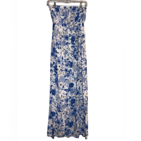 Old Navy Strapless Floral Blue and White Maxi Dress Size Small - Picture 1 of 6